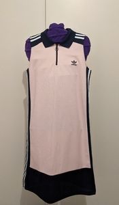 - Sleeveless Adidas Osaka dress pink w/dark blue trim and white stripes